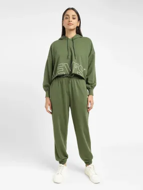 design trend Casual Essentials Women's Brand Logo Green Hooded Sweatshirt