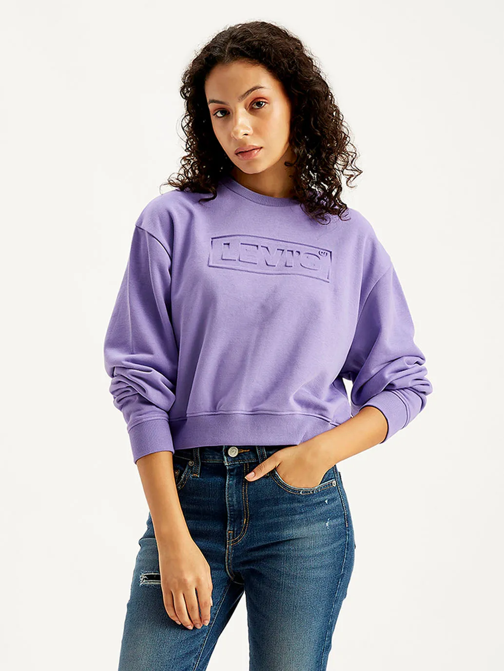 Women's Brand Logo Lavender Crew Neck Sweatshirt Fashion Trend Outdoor Adventure