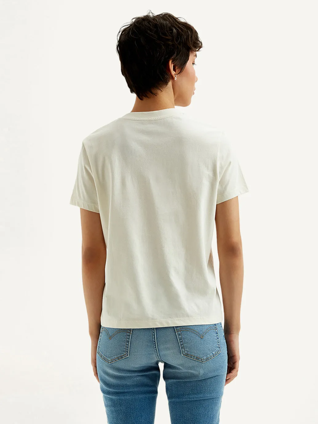 ZeroDistressFinish Women's Brand Logo Off-White Crew Neck T-Shirt