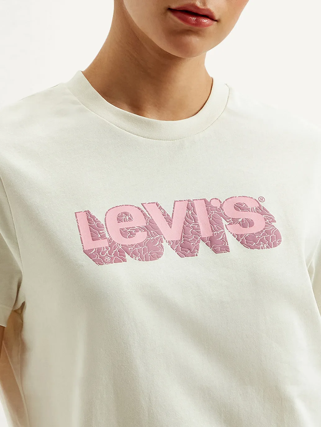 FlexibleKnit Women's Brand Logo Off-White Crew Neck T-Shirt