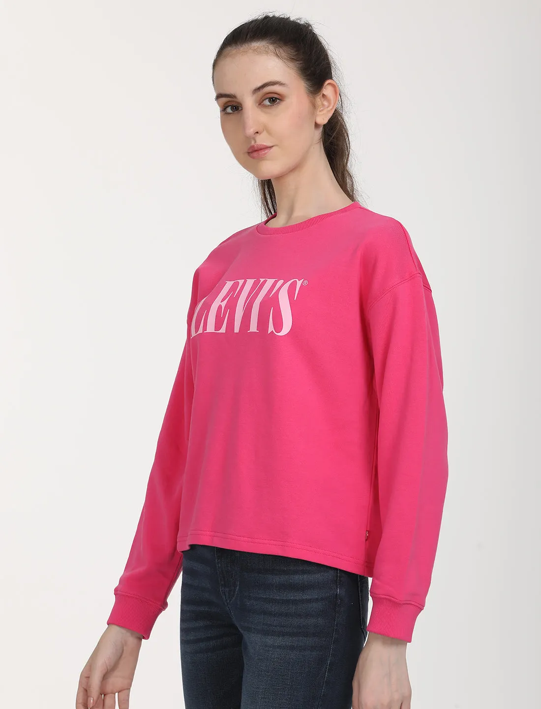 Odor Resistant Women's Brand Logo Pink Crew Neck Sweatshirt