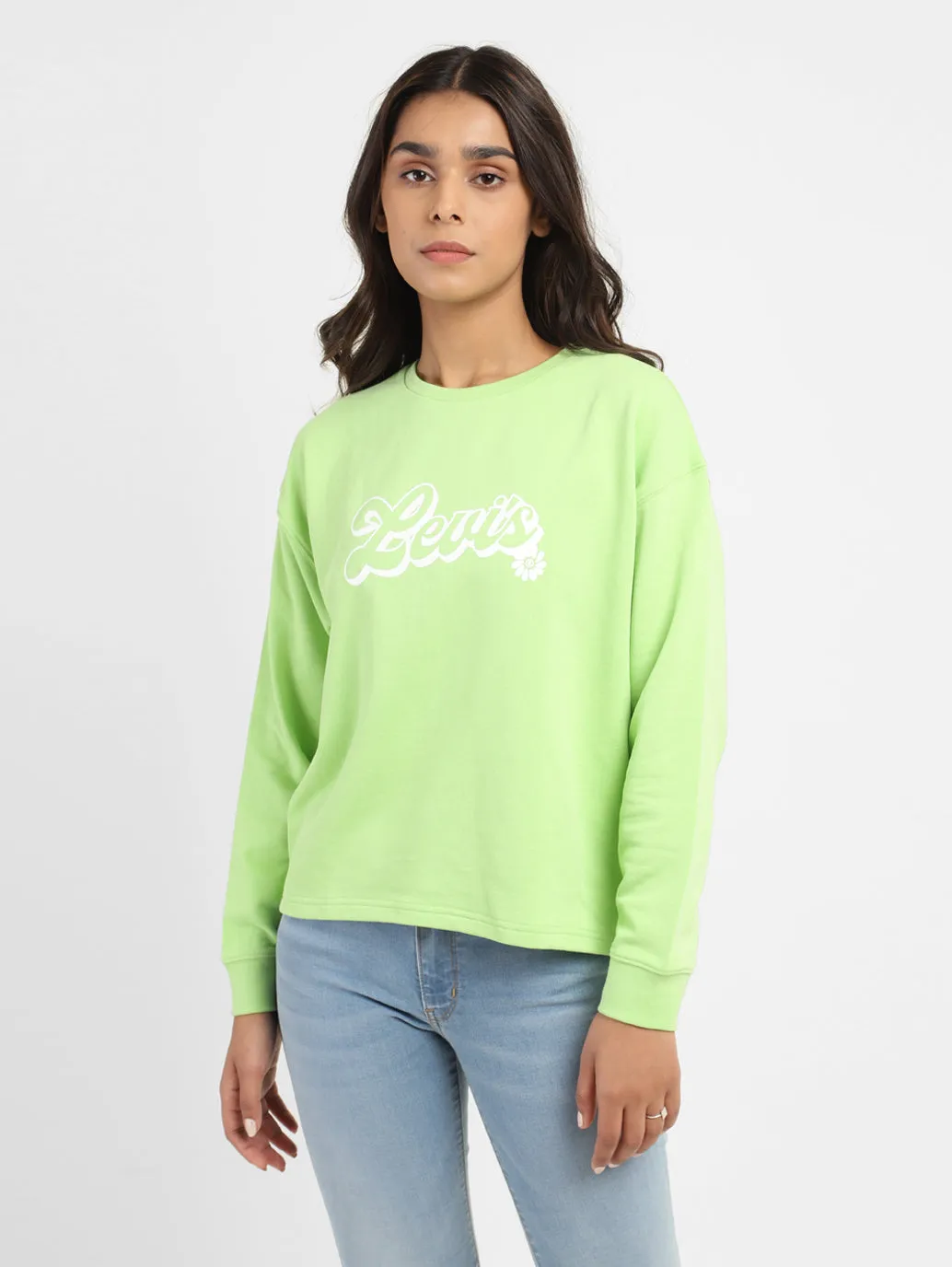 Women's Brand Logo Round Neck Sweatshirt suitable for cycling Cozy Chic