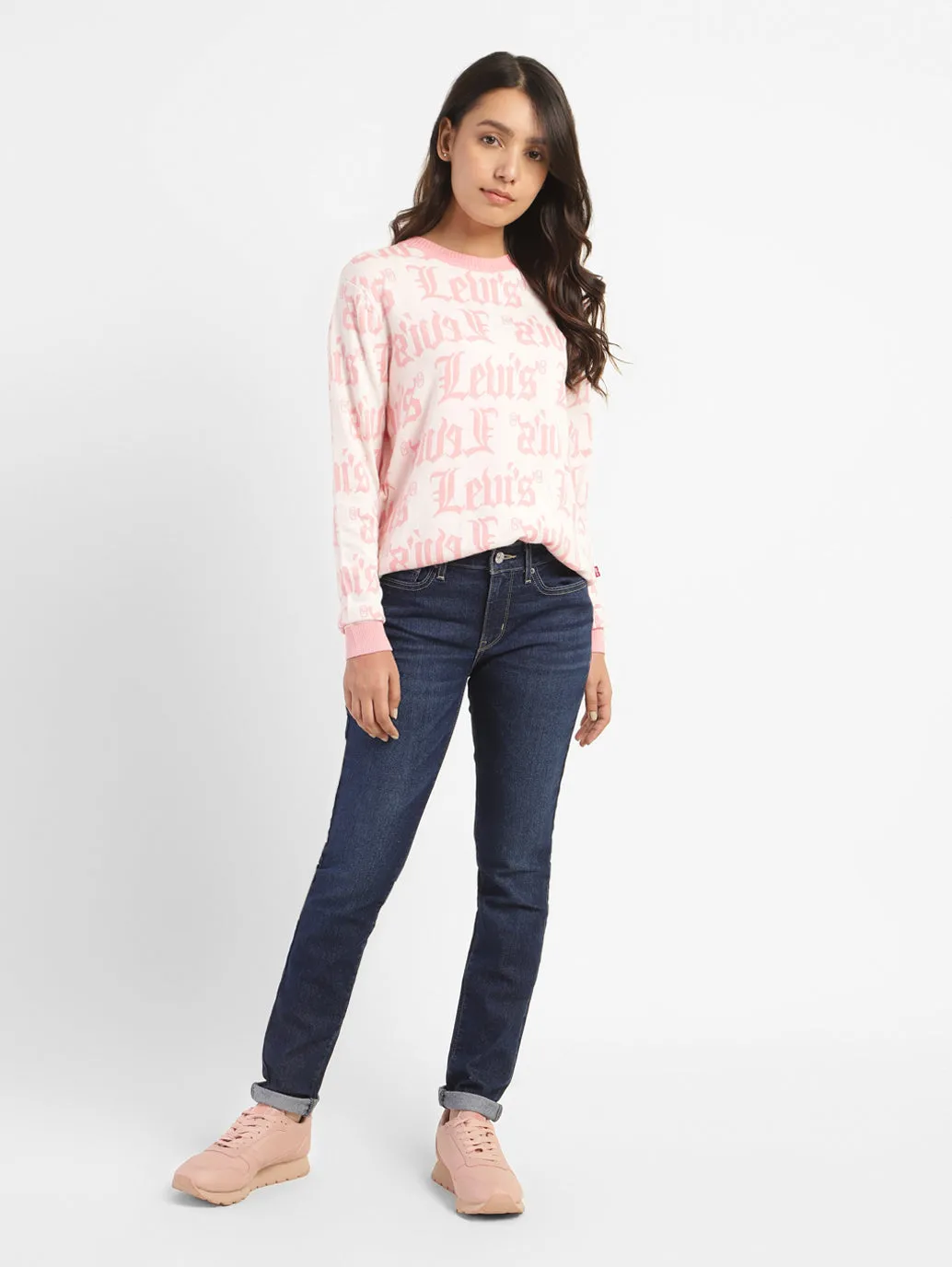 Women's Brand Logo Round Neck Sweatshirt Odor Control Technology