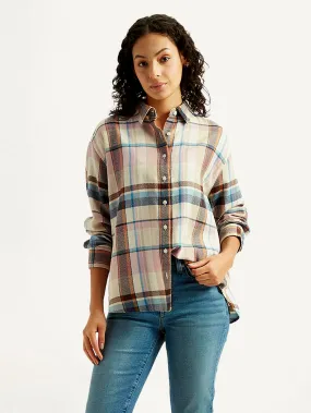 Button Down Design Women's Checkered Slim Fit Shirt