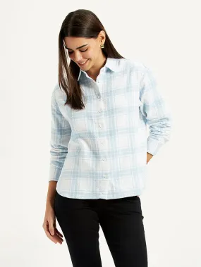 Women's Checkered White Relaxed Fit Shirt Urban Trend