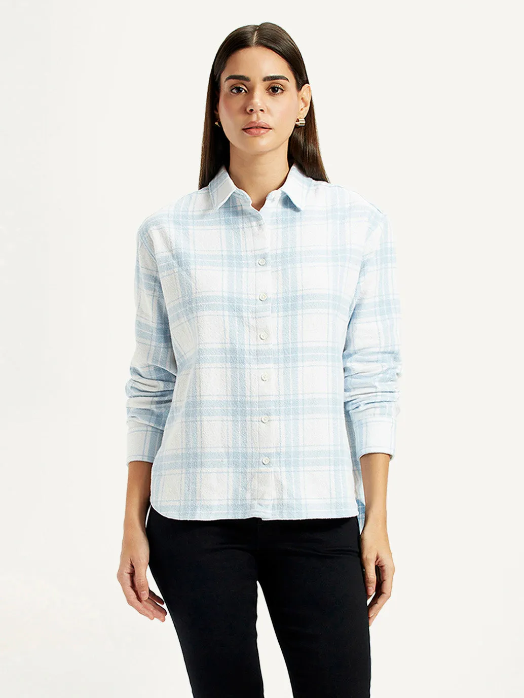 Ombre look Rugged Style Women's Checkered White Relaxed Fit Shirt