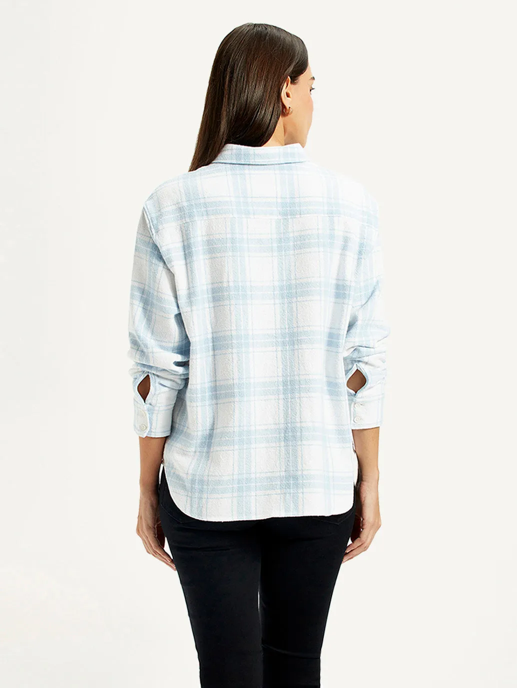 Women's Checkered White Relaxed Fit Shirt Polka Dot