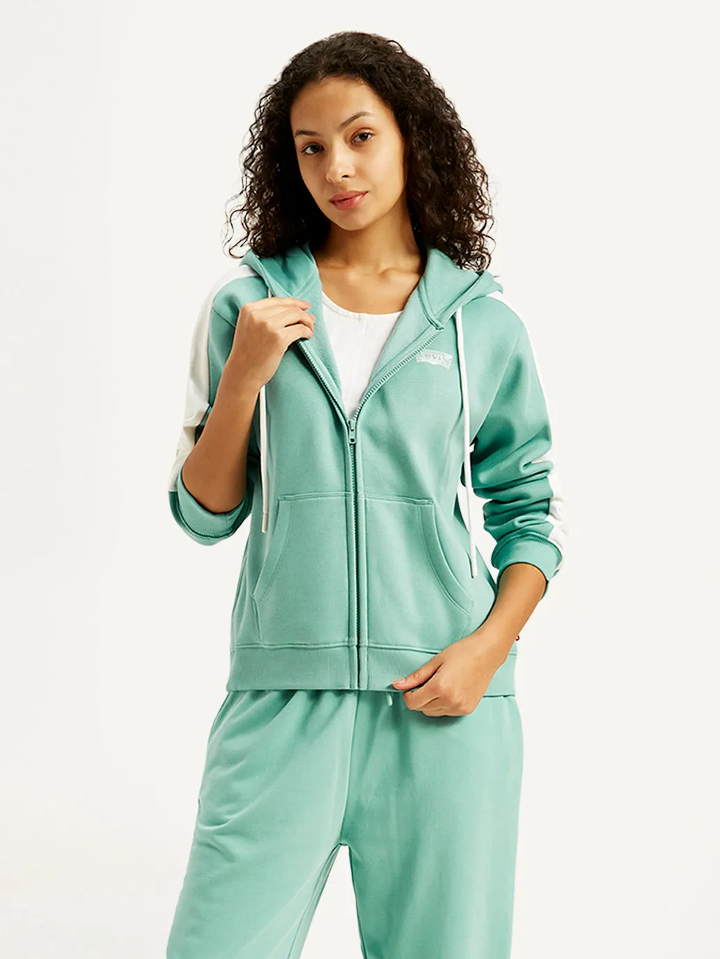 product keychain convenience Women's Colorblock Blue Hooded Sweatshirt