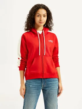 Women's Colorblock Red Hooded Sweatshirt lace accents