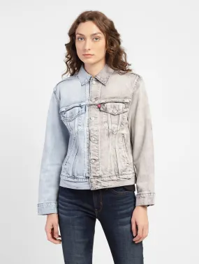 Oversized Silhouette Comfy Layers Women's Colorblock Spread Collar Denim Jacket