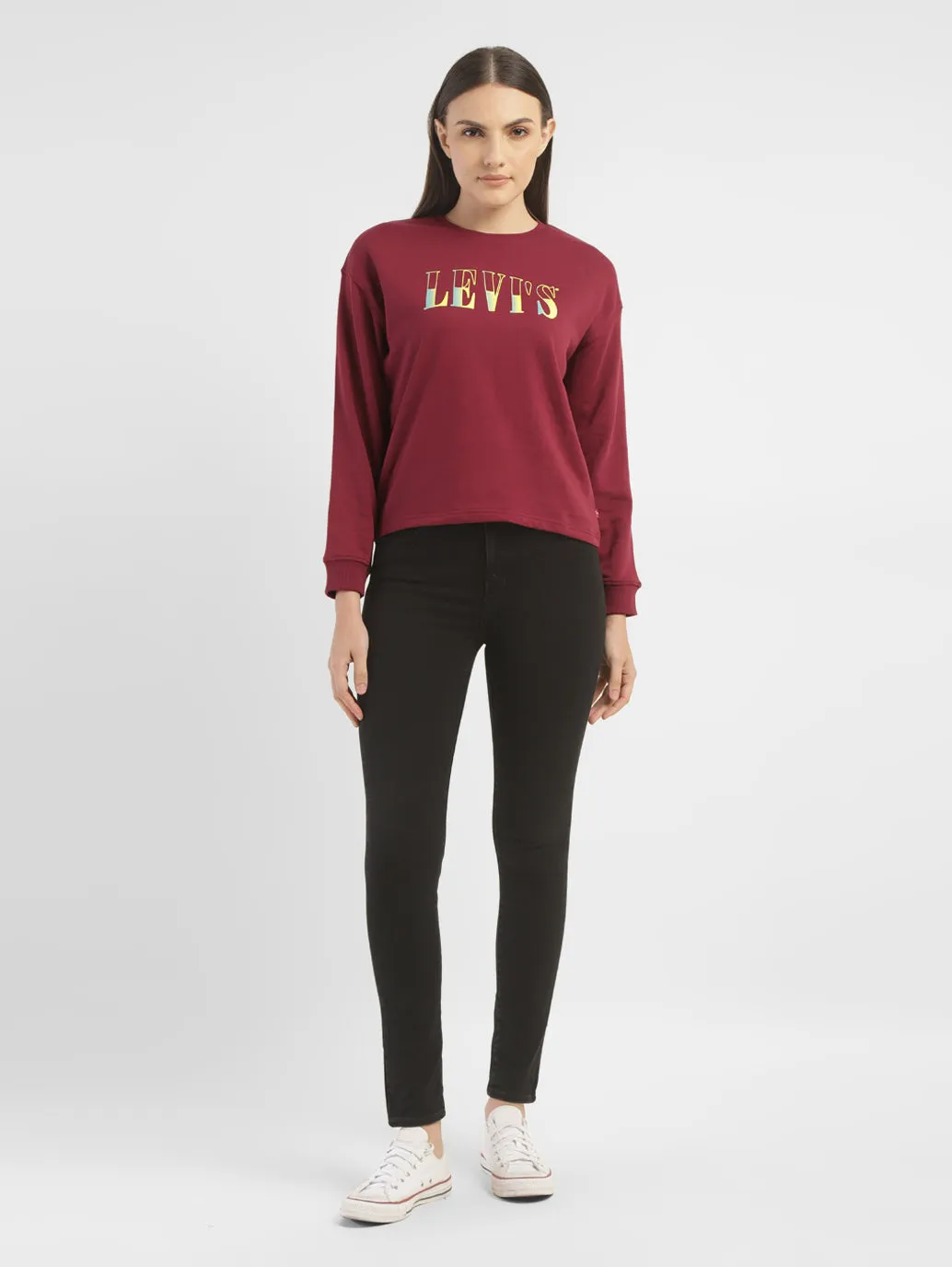 Women's Conversational Crew Neck Sweatshirt Checkered