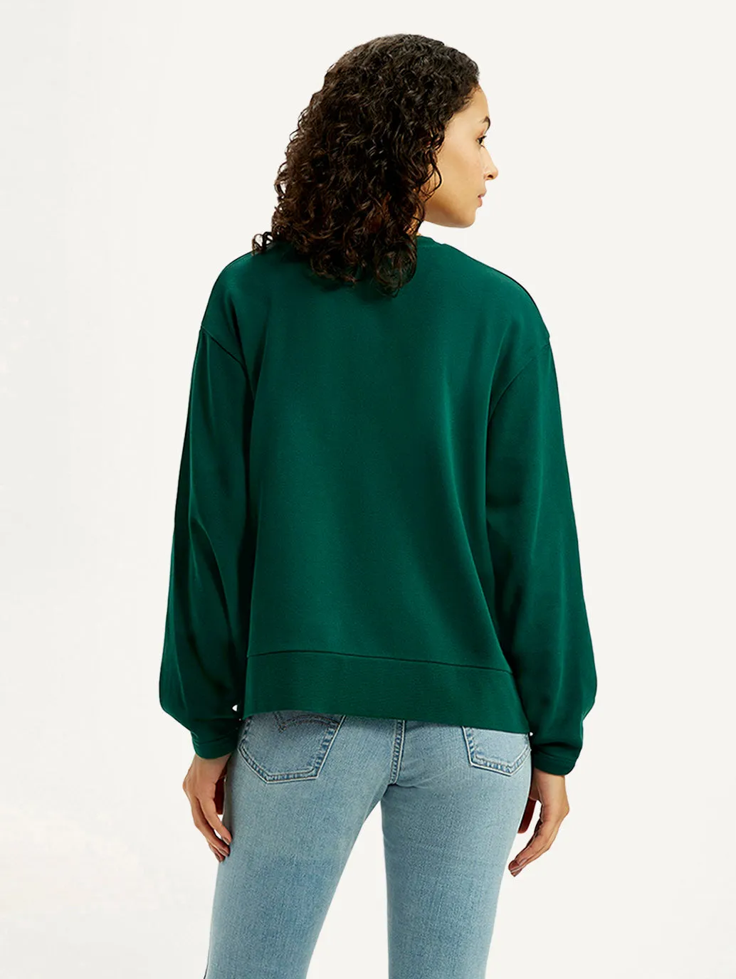Women's Embroidered Dark Green Crew Neck Sweatshirt Water-Repellent Finish Breathable