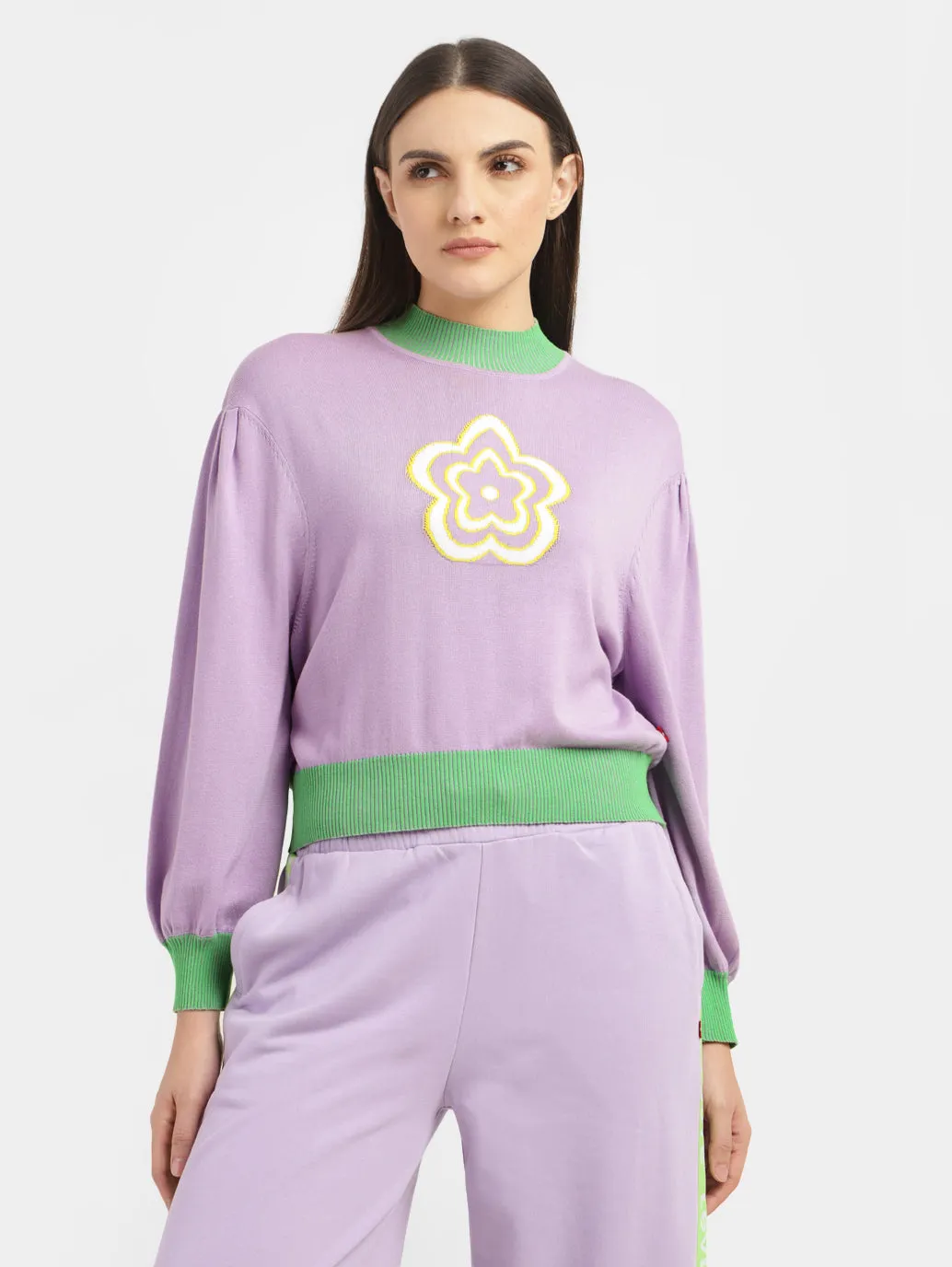 Women's Floral Print High Neck Sweater Chill Fit