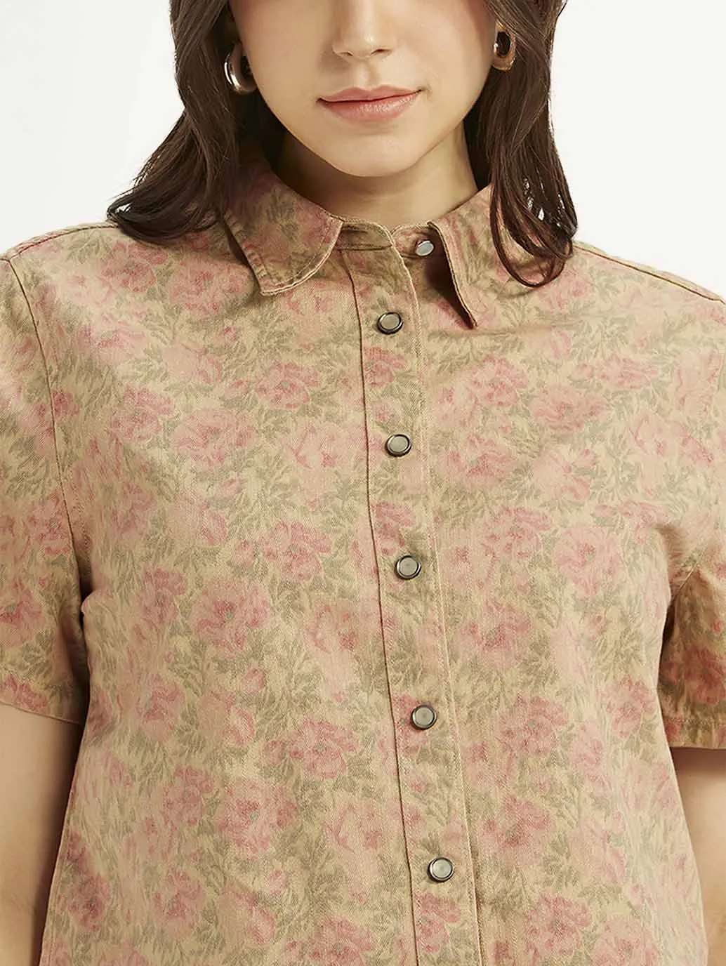 Women's Floral Spread Collar Shirt Asymmetrical Cut