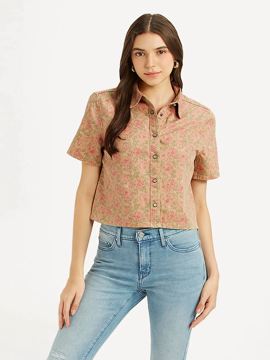 Simple Layer Women's Floral Spread Collar Shirt