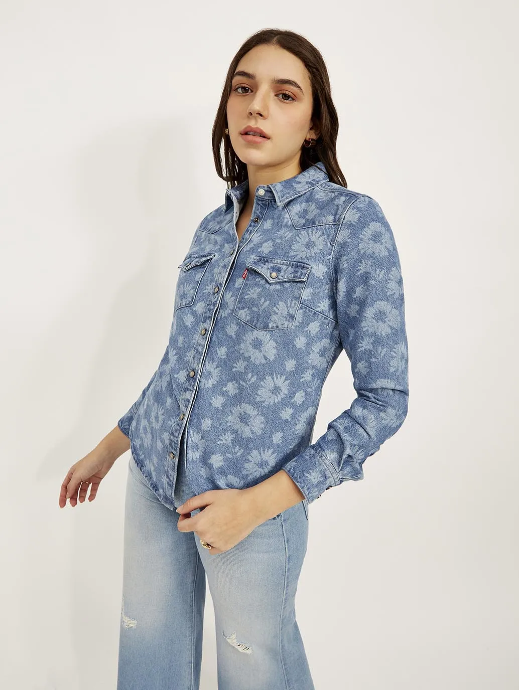 Women's Floral Spread Collar Shirt Black Tie Optional vacation wear