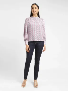 Morning Comfort Static Dissipating Fiber Women's Geometric Band Neck Shirt