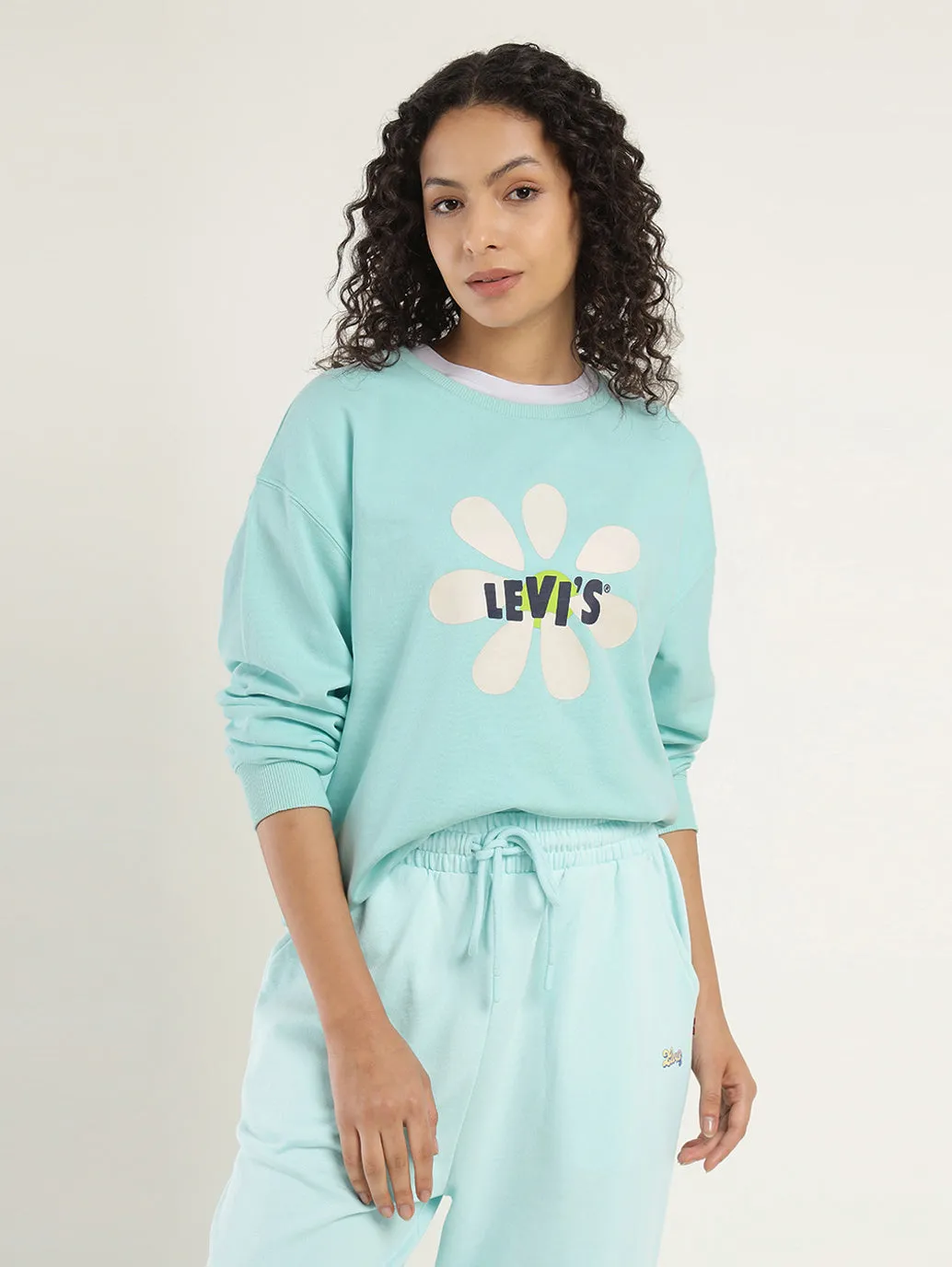 dry cleanable Women's Graphic Light Blue Crew Neck Sweatshirt