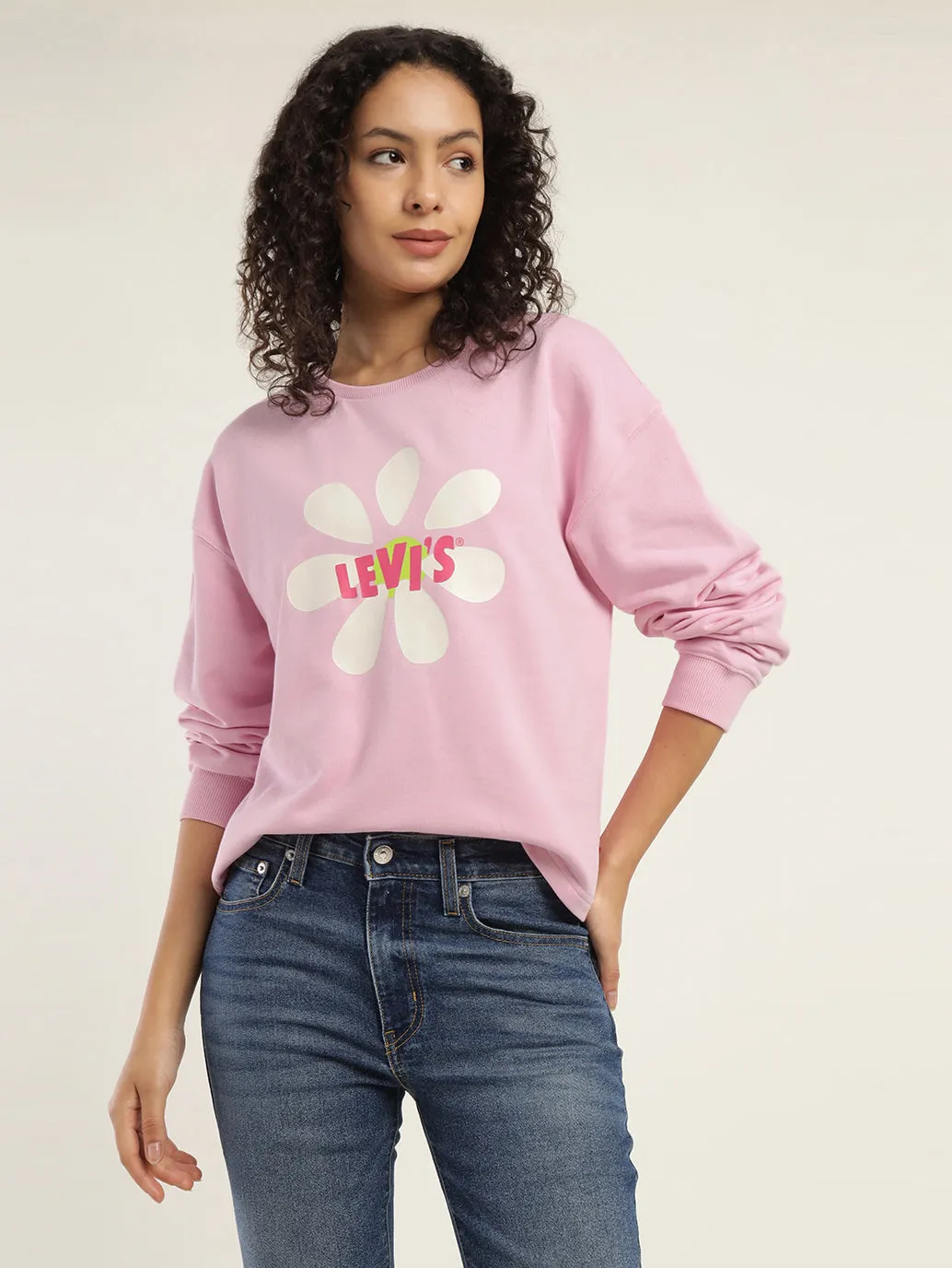 Women's Graphic Pink Crew Neck Sweatshirt Layered Comfort