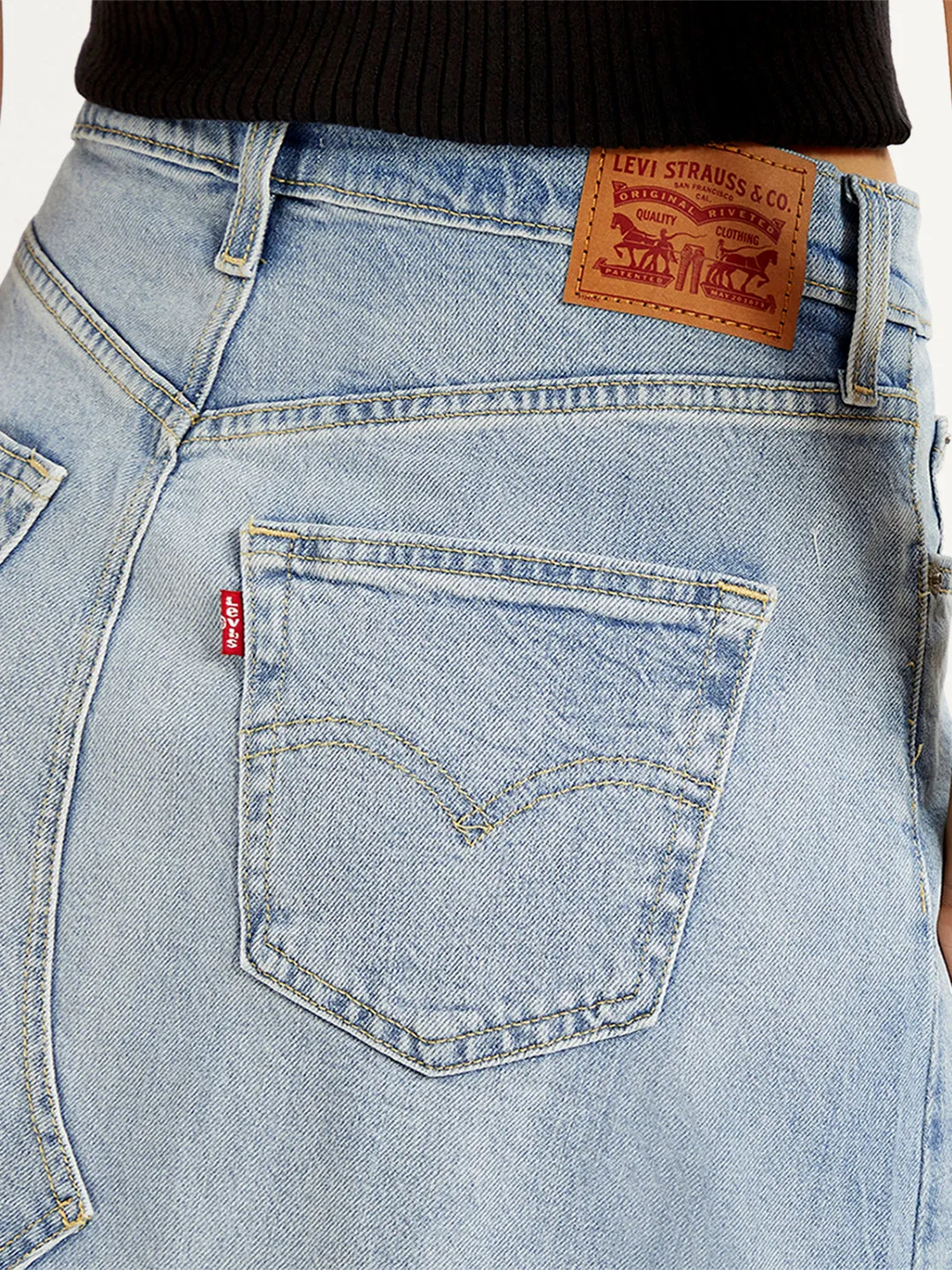 Leg Elongating Women's High Rise Blue A-Line Skirt