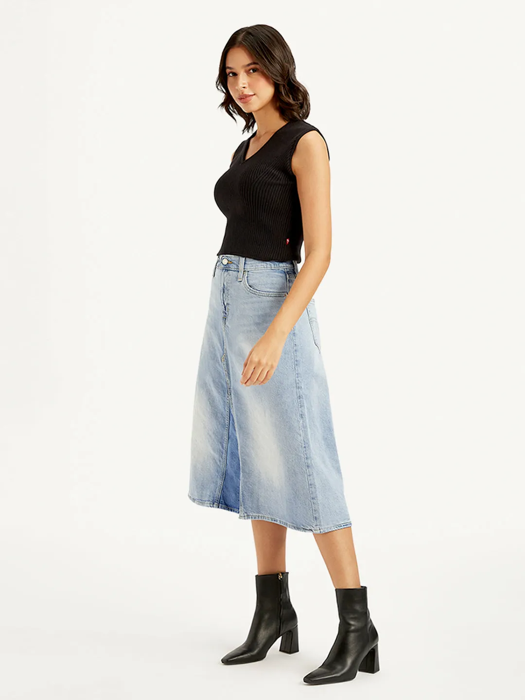 Women's High Rise Blue A-Line Skirt Outfit Game Light Flow