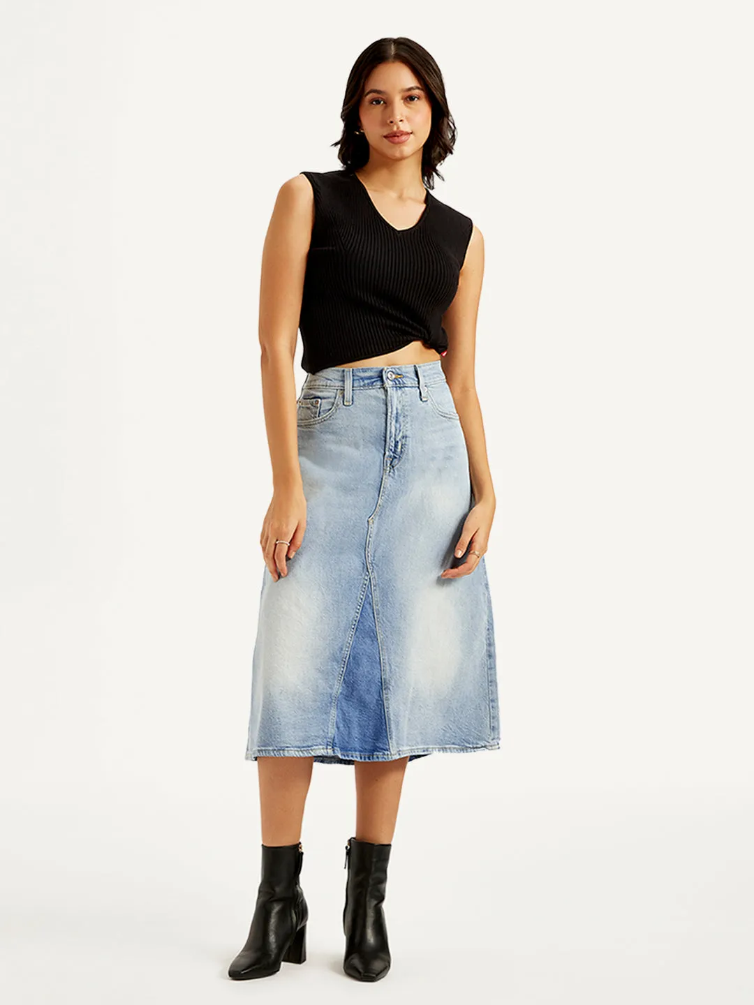 Women's High Rise Blue A-Line Skirt Teen Fashion