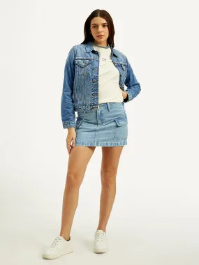 Women's High Rise Blue A-Line Skirt Breathable Material