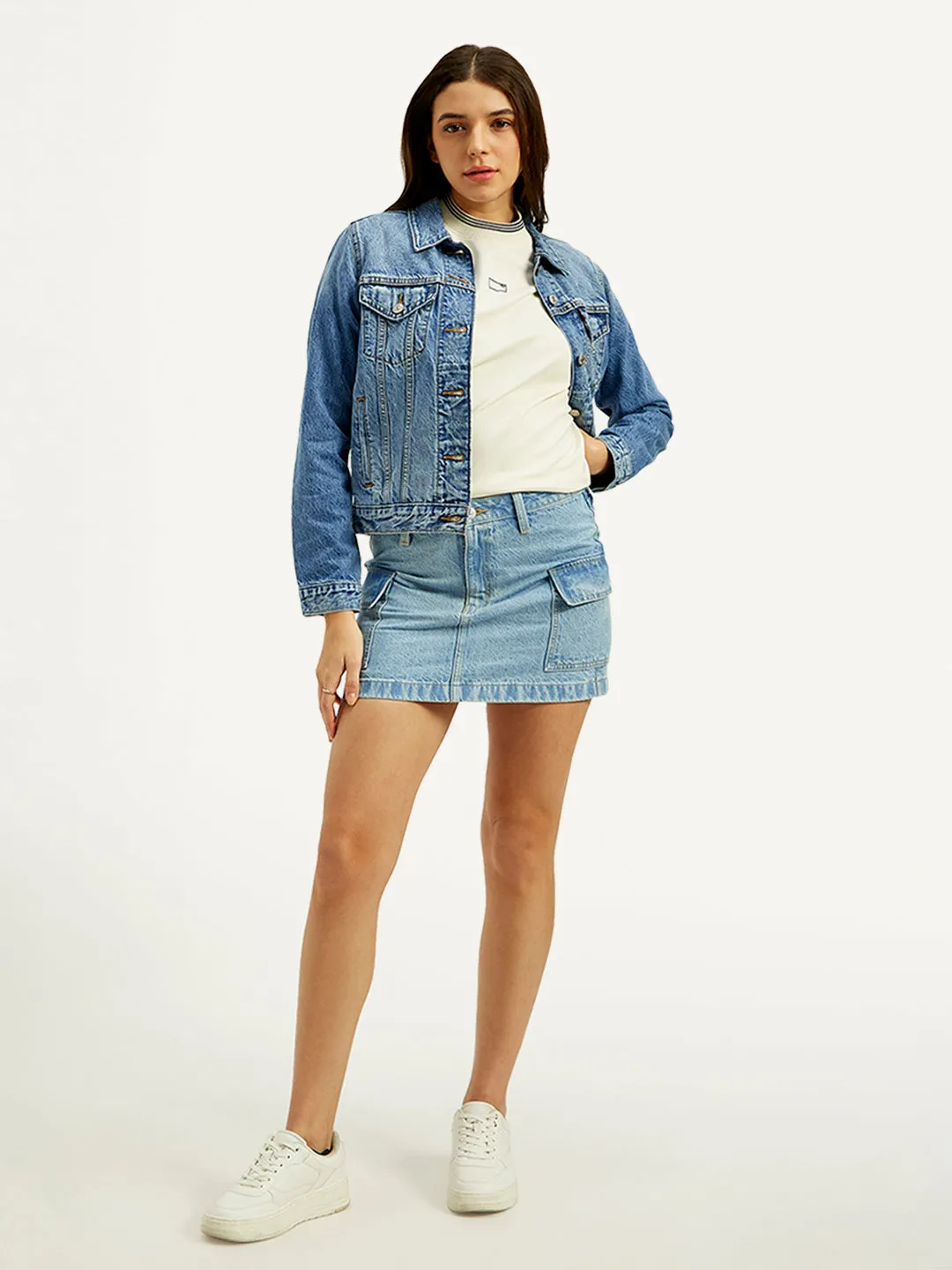 Women's High Rise Blue A-Line Skirt Breathable Material