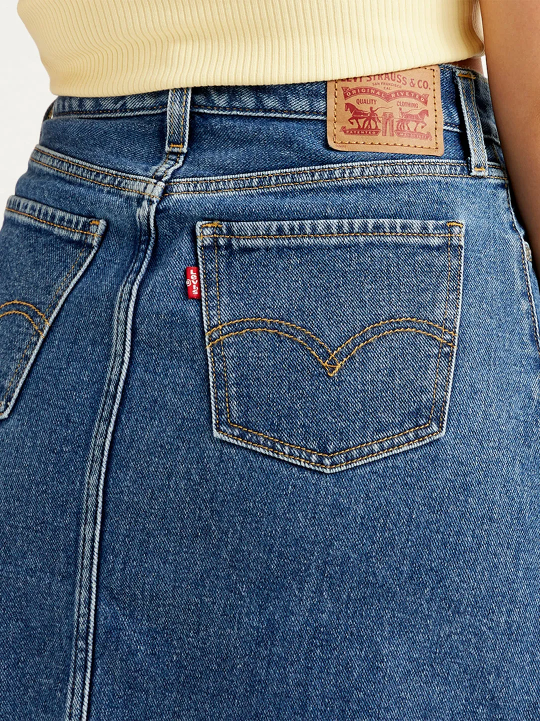 Women's High Rise Blue A-Line Skirt lace accents Bold Cut