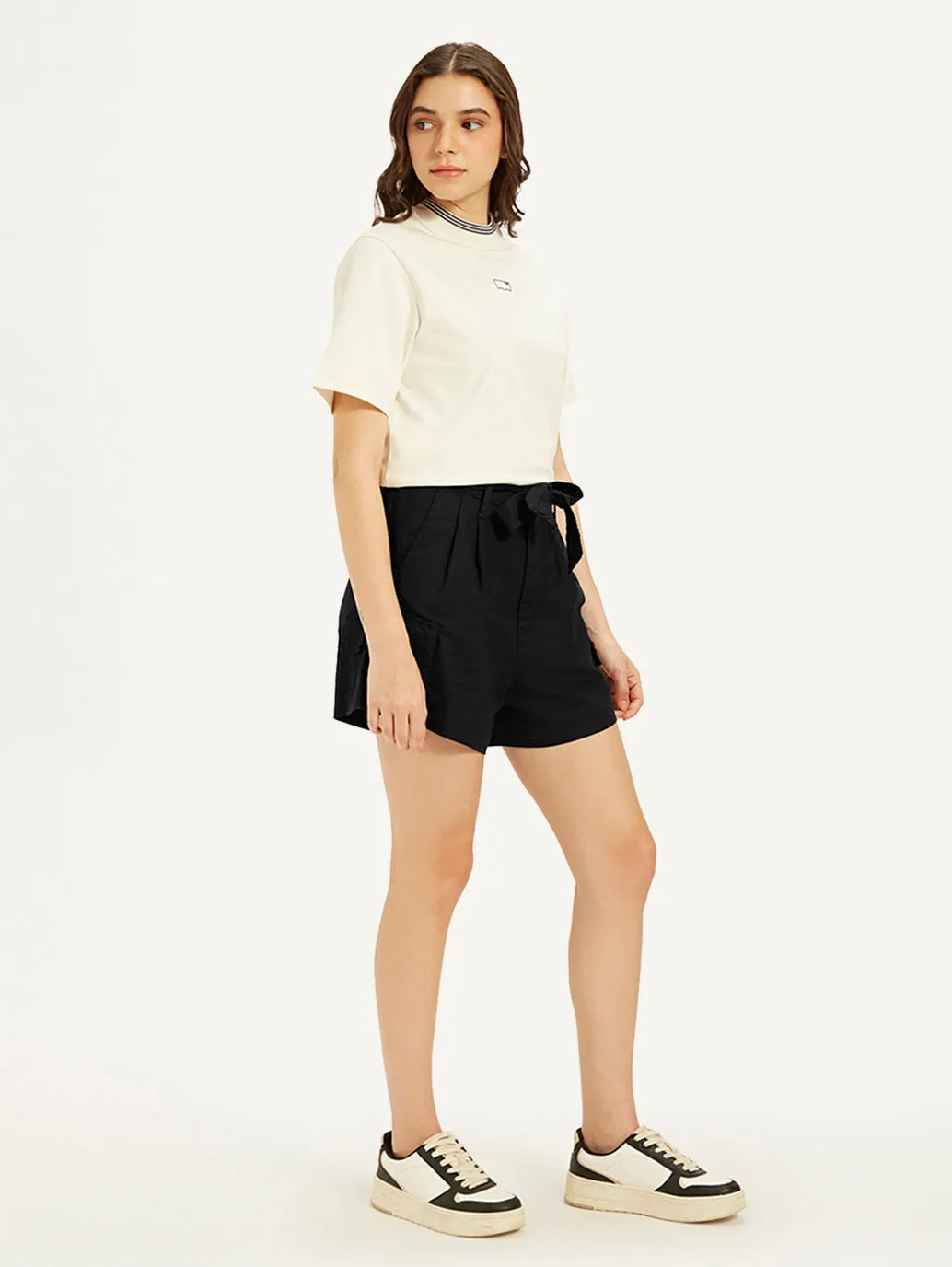 Women's Mid Rise Black Relaxed Fit Shorts Youth fashion Easy Layer Fit