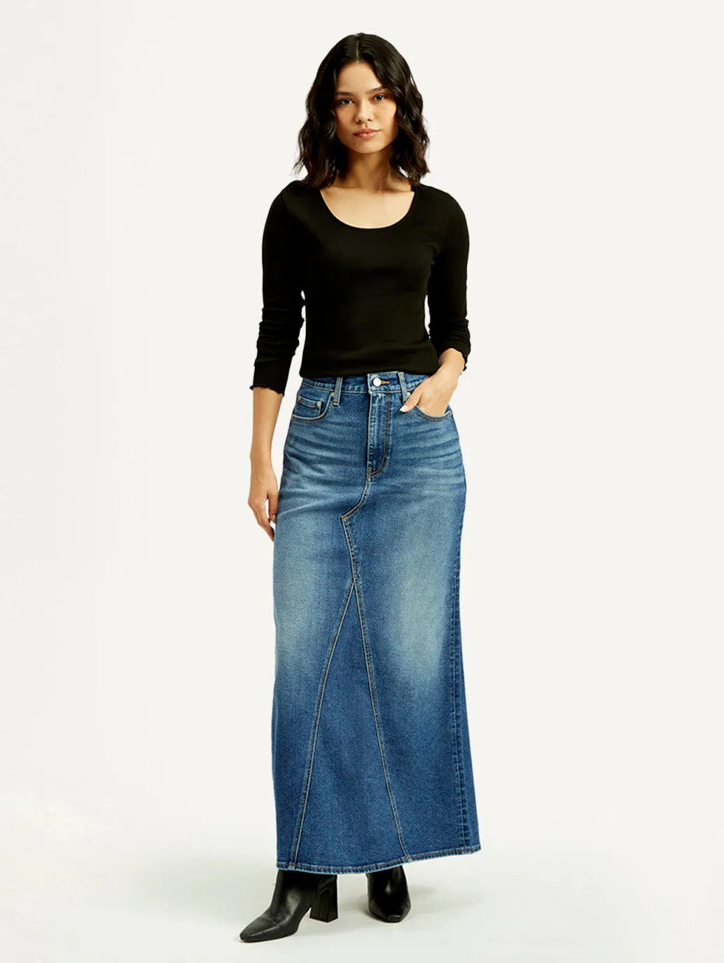 Women's Mid Rise Blue Regular Fit Skirt Striped Design