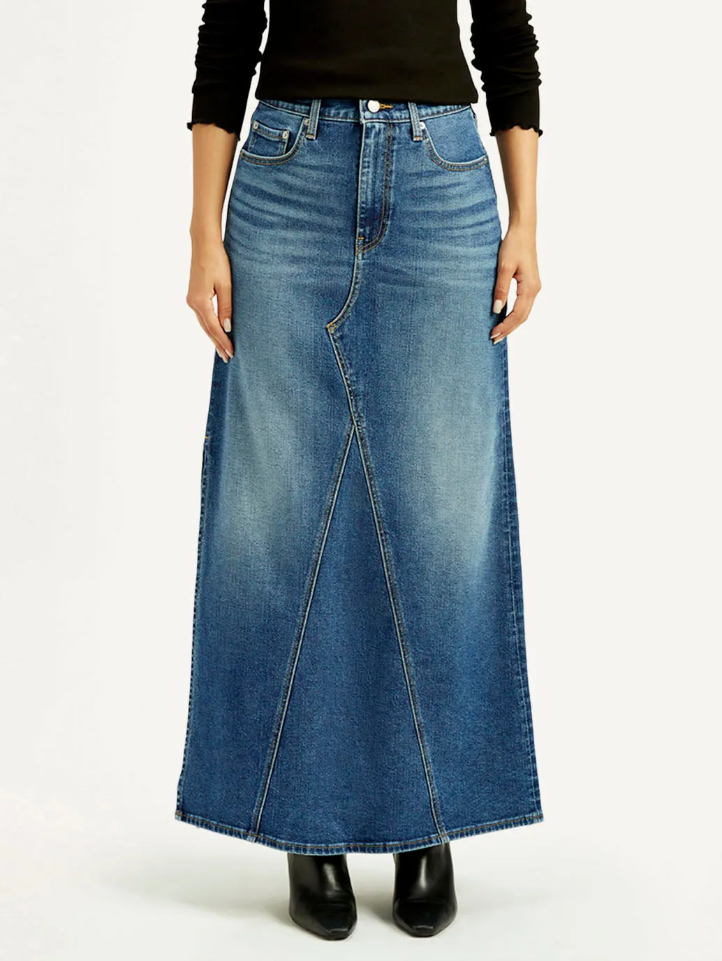 Women's Mid Rise Blue Regular Fit Skirt Wrap Front Simple Flow