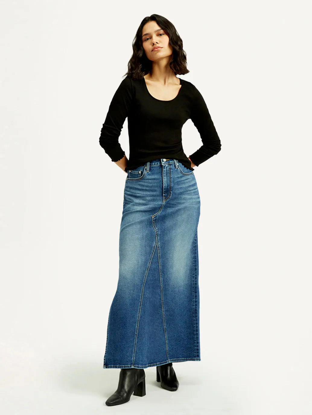 Women's Mid Rise Blue Regular Fit Skirt Minimalist Style