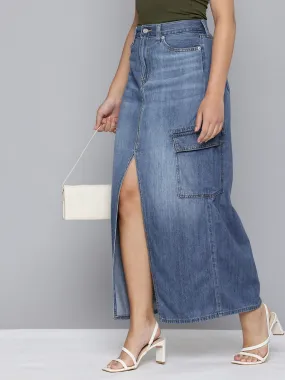 Sleek Motion Bold Mood Women's Mid Rise Blue Solid Skirt