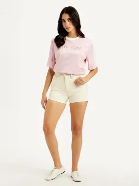 Women's Mid Rise Off White Slim Fit Shorts Light Flex Wear Warehouse Work