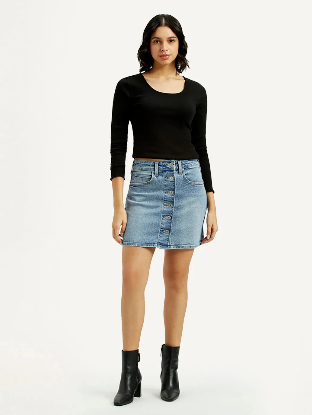 Smooth Finish Women's Mid Rise Regular Fit Denim Skirt