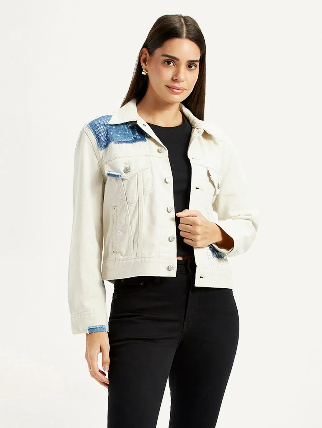 No Static Women's Patchwork Off White Trucker Jacket