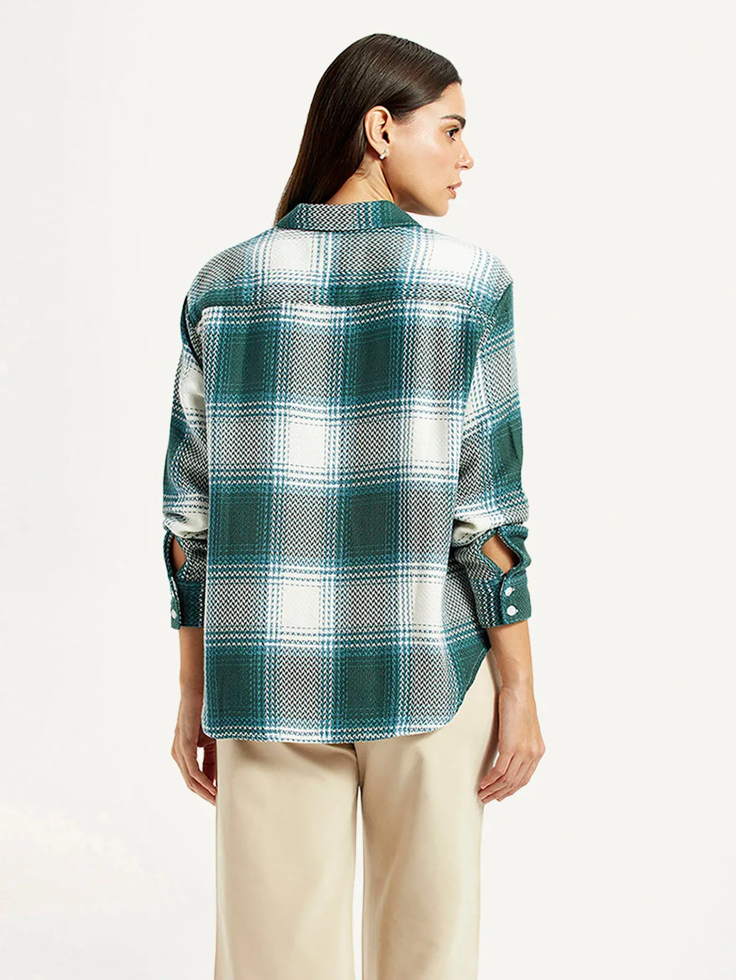 Women's Plaid Green Relaxed Fit Shirt Polished Style