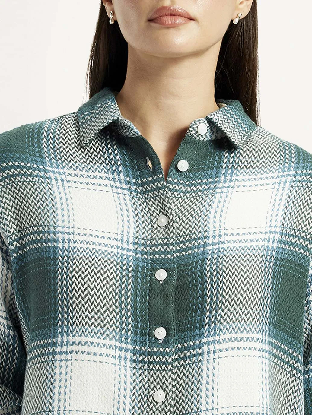Women's Plaid Green Relaxed Fit Shirt Smart Look