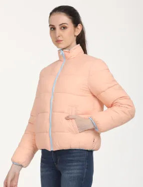 Women's Quilted Peach High Neck Reversible Puffer Jacket Mild Weather