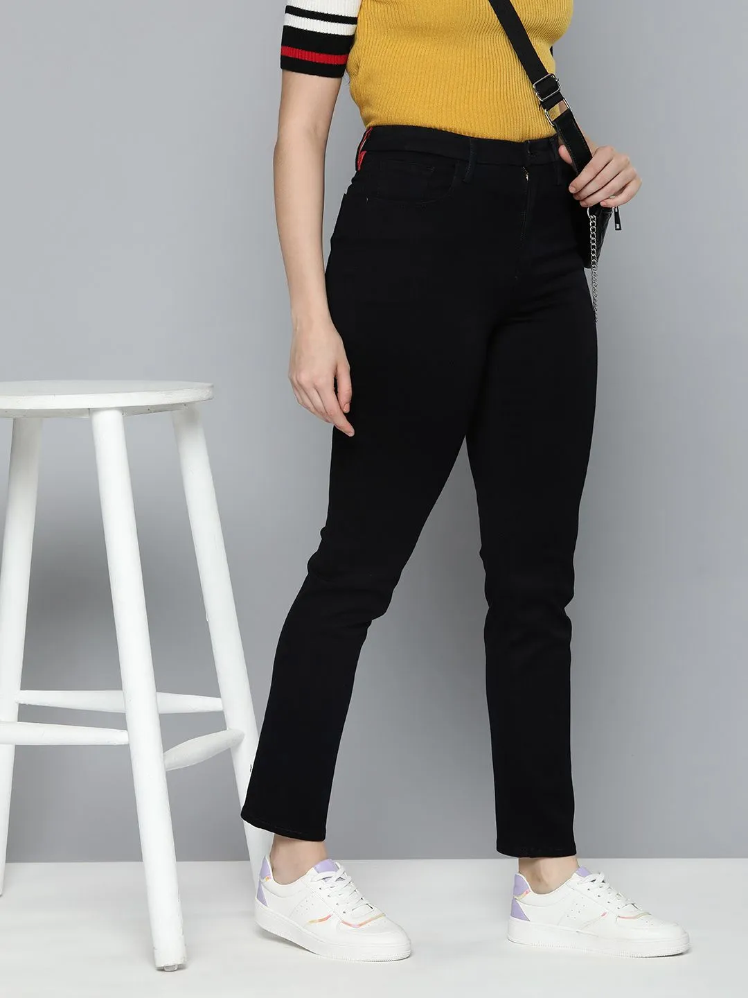 Style Blend Women's Redloop 724 Black Straight Fit High Rise Jeans