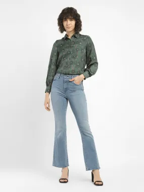 Women's Redloop 725 Blue Flared Fit High Rise Jeans Strong Stitch Hidden Rivet Details