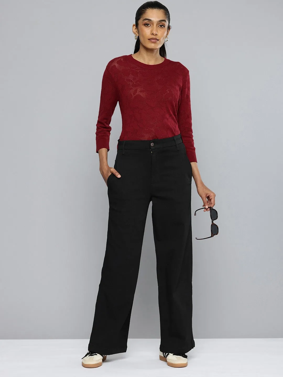 Matching Basic Chic Essentials Women's Redloop Black Ribcage Bell Bottom Wide Leg Fit High Rise Jeans