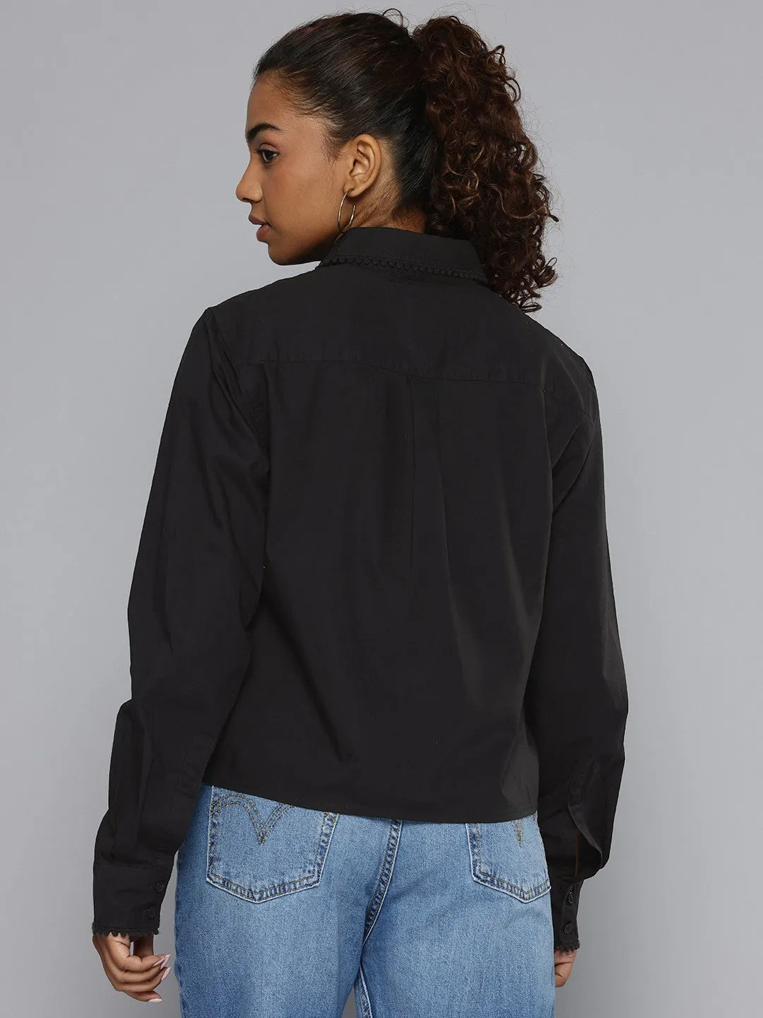 Women's Self Design Spread Collar Regular Fit Shirt Breathable mesh