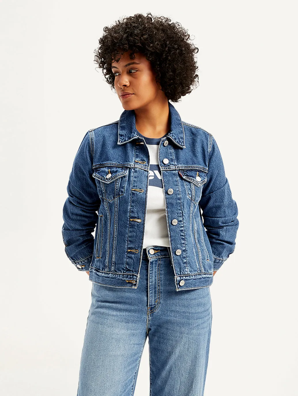 Women's Solid Blue Spread Collar Denim Jacket Monochrome Look