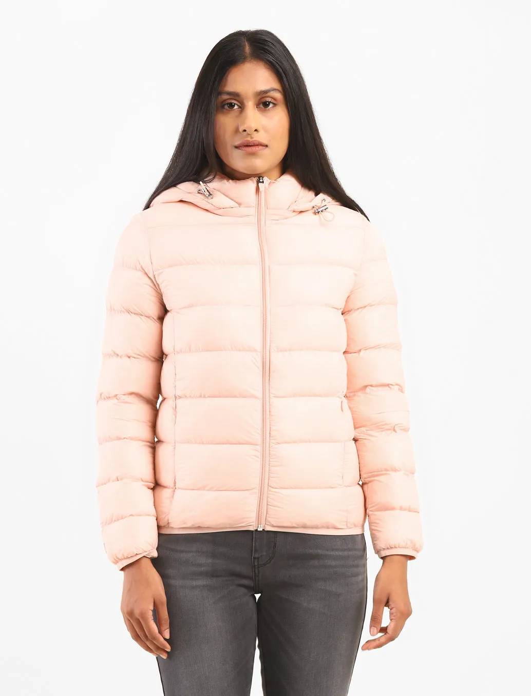 Eco Friendly Padding Women's Solid Hooded Quilted Jacket