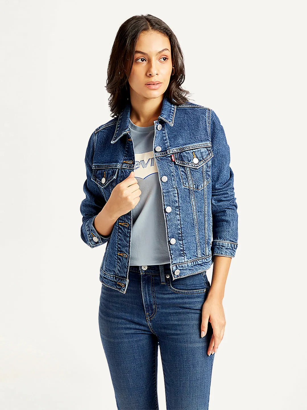 City Chill Style Women's Solid Indigo Spread Collar Jacket