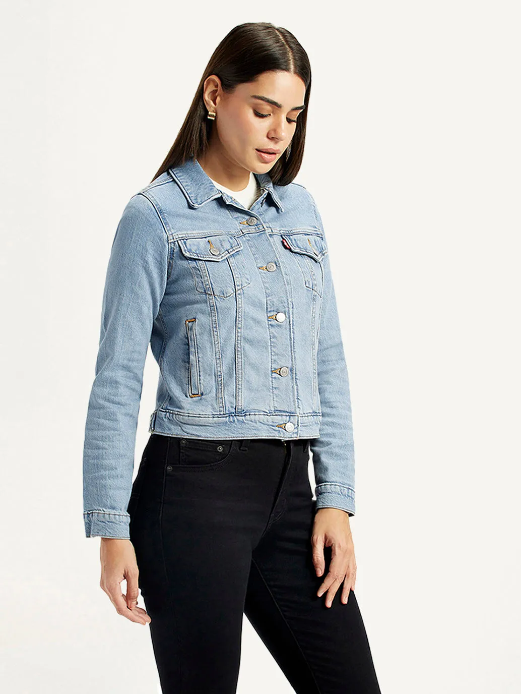 Thermo Regulating Women's Solid Light Blue Trucker Jacket