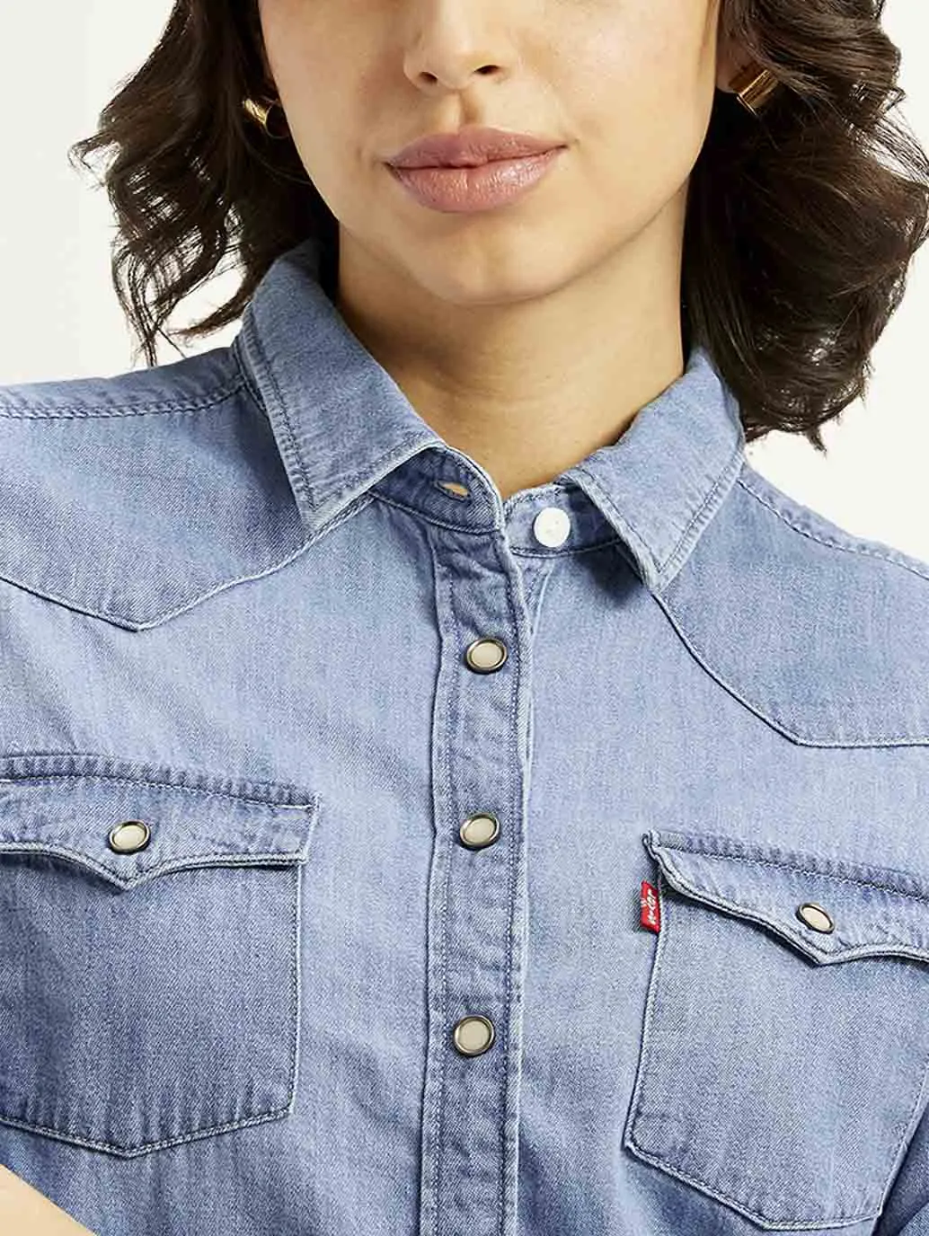 Versatile Design Stylish Detail Women's Solid Regular Fit Denim Shirt