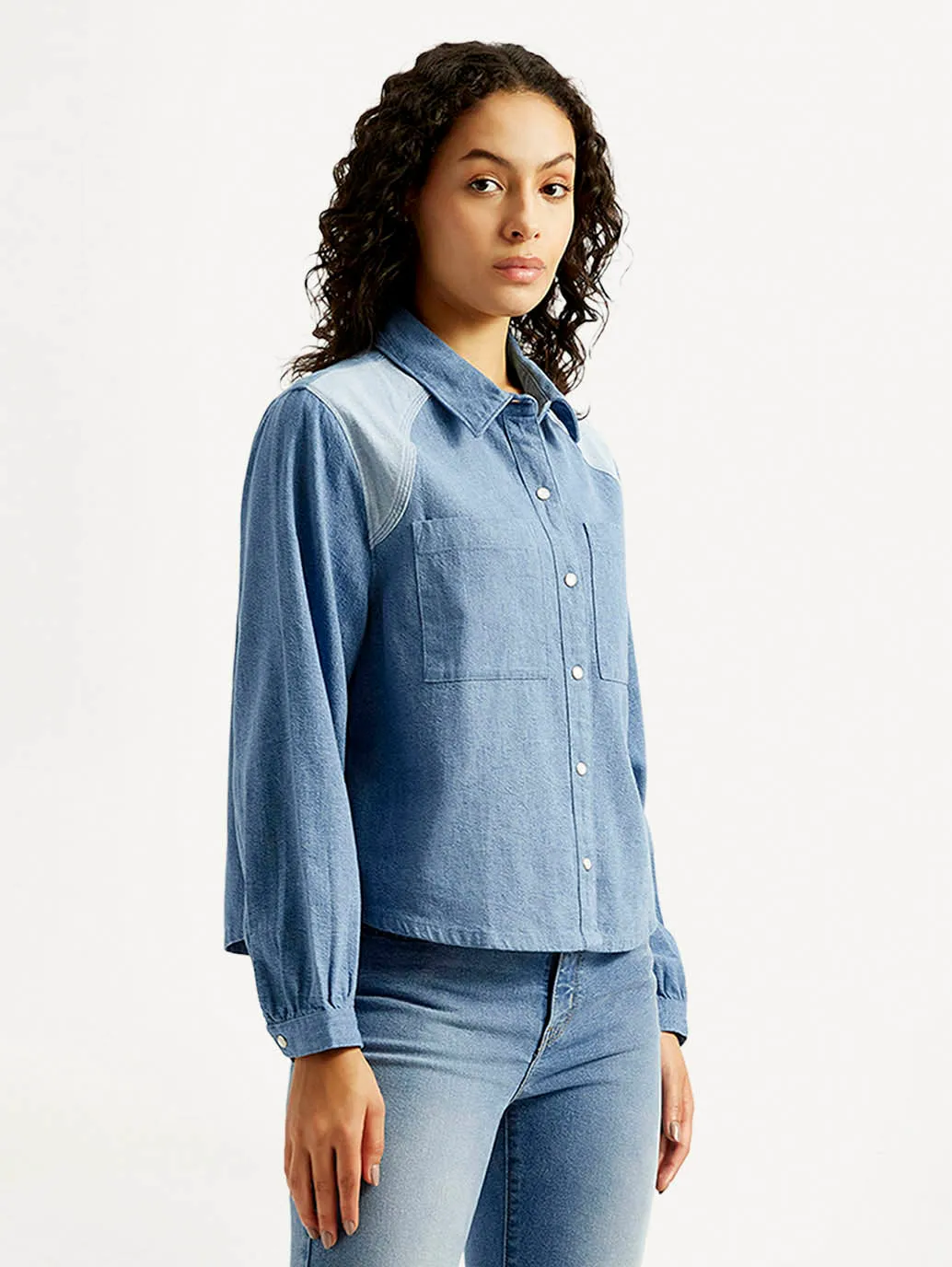 Women's Solid Relaxed Fit Denim Shirt All Purpose Weave Design